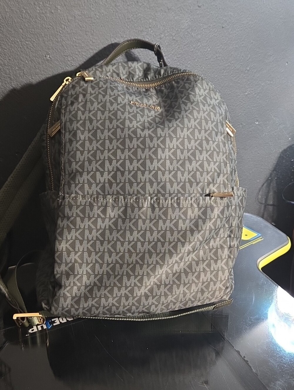 Michael Kors Green MK Logo Backpack with Gold Hardware